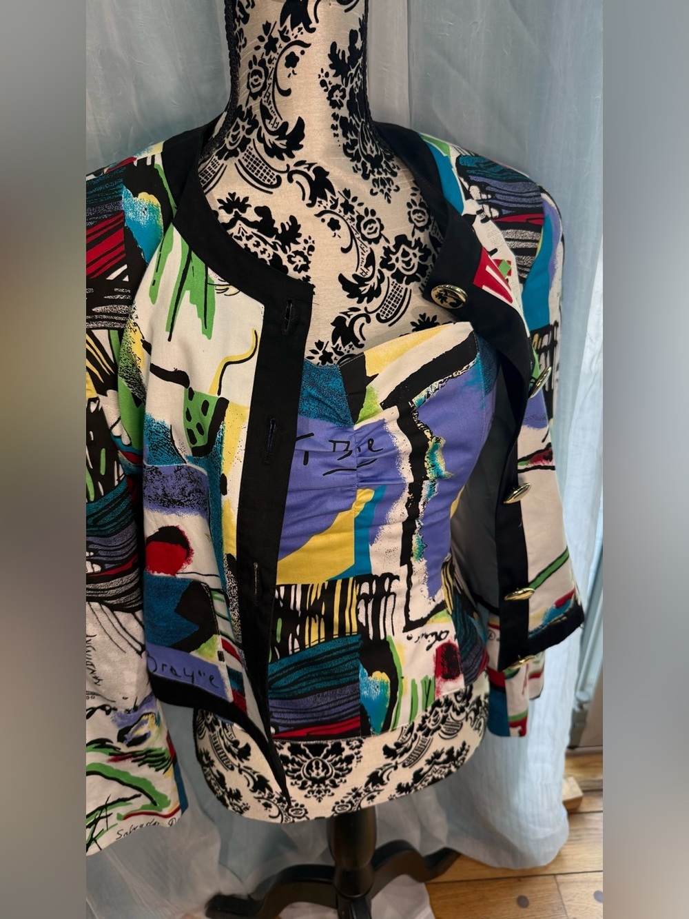 Laurèl Escada 2-Piece Abstract Art Print Ensemble (Jacket + Strapless Corset/Bus - Picture 2 of 15